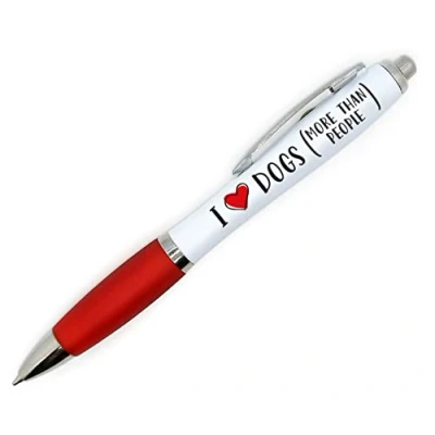 Image of PartiKraft I Love DOGS (MORE THAN PEOPLE) Novelty Retractable Pen with Red Heart Grip Black Ink
