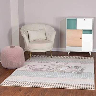 Image of Livabliss Safari Kids Rug Childrens for Bedroom 160x213 cm , Animal Carpet Girls &amp; Boys Rug, Playroom and Nursery Rugs Baby Girl or Boy Room, White, Grey Beige