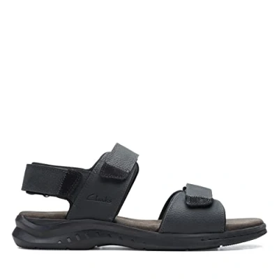 Image of Clarks Hapsford Creek, mens Ankle Strap, Black tumbled leather, 8 UK (42 EU)