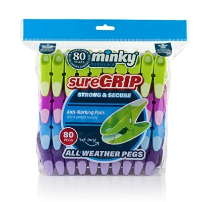 Image of Minky SureGrip Pegs, Assorted colours, Pack of 80