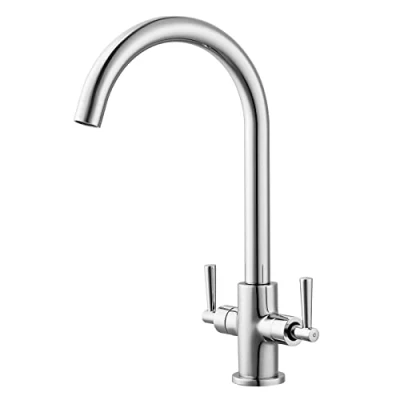 Image of Peppermint Kitchen Taps Mixer Chrome Monobloc Sink Tap Dual Lever 1 Hole 360 Swivel Spout Swan Neck