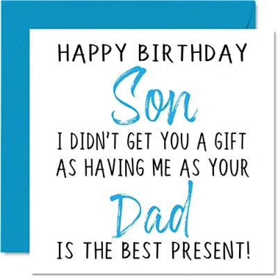 Image of Funny Birthday Cards for Son from Dad Happy No Gift Card Father, Rude Banter Gifts, 145mm x Joke Humour Greeting Him