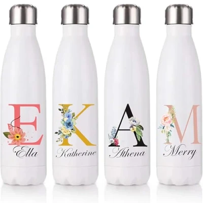 Image of EKAM Personalised Stainless Steel Water Bottle Customise with Any Name Initial Thermal Vacuum Insulated Metal for 12 Hours Hot &amp; 24 Cold Drinks Flask 500ml 17oz