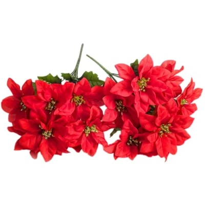 Image of Ikamazyeao 6 Pieces Pack of Artificial Poinsettia Silk Flowers New Year Holiday Home Decor Christmas (Deep Red)