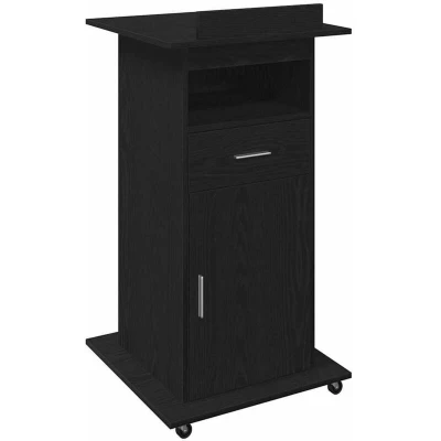 Image of vidaXL Lectern Podium with Wheels Black Oak Engineered Wood