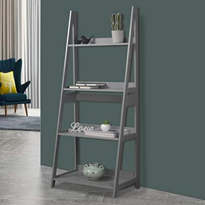 Image of URBNLIVING Modena 4 Tier Wooden Ladder Storage Rack Display Stand Shelving Unit Bedroom (Grey)