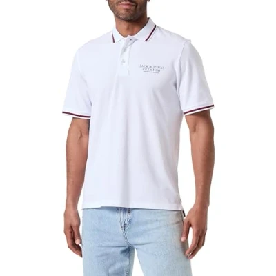 Image of JACK &amp; JONES Men&#039;s Jprbluarchie SS Polo Sg Shirt, Bright White, S