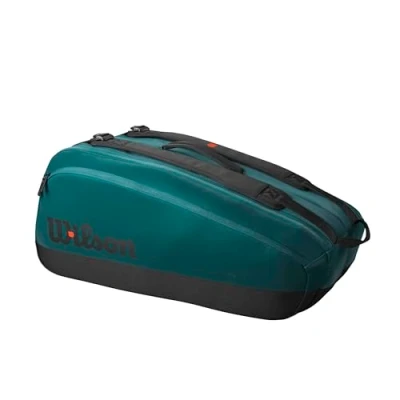 Image of Wilson Blade V9 Super Tour Tennis Racket Bag Holds up to 15 Rackets, Green/Black