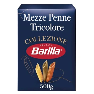 Image of Barilla Mezze Penne Tricolore Pasta, Italian Pasta for Dishes, Vegan &amp; Vegetarian Friendly 500g