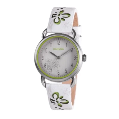Image of Kahuna Women&#039;s Quartz Watch with Silver Dial Analogue Display and White Leather Strap KLS 0251L