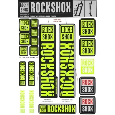 Image of Rockshox Unisex Front Suspension Decal Kit 35mm Ne01 Yellow My18 Pike/Lyrik/Yari/Domain/Revelation(2018+) Service Spare Part, Black, UK