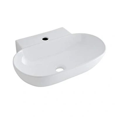 Image of Milano Farington White Oval Countertop Wall Mounted 1 Tap Hole Bathroom Basin Sink 555mm x 395mm