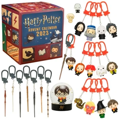 Image of Paladone Harry Potter Advent Calendar 2022 Cube with 24 Gifts, Day Christmas Countdown Includes Collectible Keychains for a Lanyard Airtag or Backpack, Movie Pins, and Snow Globe