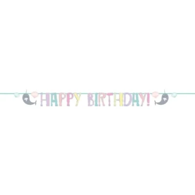 Image of Amscan 9904597 Narwal Birthday Party Letter Banner 2.4m
