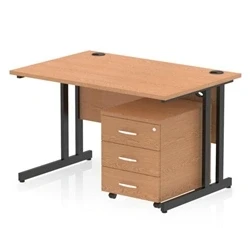 Image of Impulse 1200x800 Desk Oak/Black Cantilever Leg 3 Drawer Mobile Ped