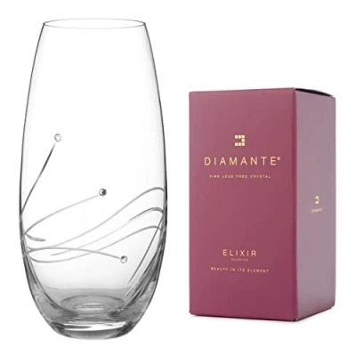 Image of DIAMANTE Swarovski Barrel vase &#039;Glasgow&#039; Hand Cut crystal with Crystals 25cm glass in gift box