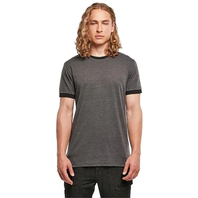 Image of Build Your Brand Men&#039;s Ringer tee T Shirt, Charcoal/Black, XL