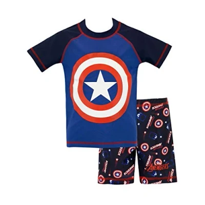 Image of Marvel Boys Two Piece Swim Set Captain America Swimming Costume Blue 9 10 Years