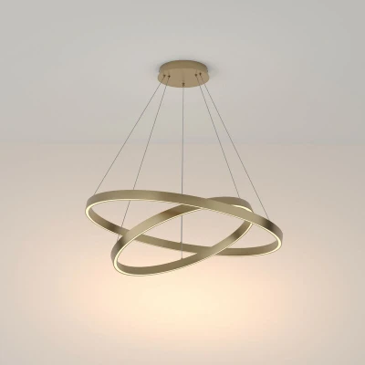 Image of Maytoni Rim Twin Ring Modern 2 Light Integrated LED Pendant Ceiling Brass, 80cm, 3000K