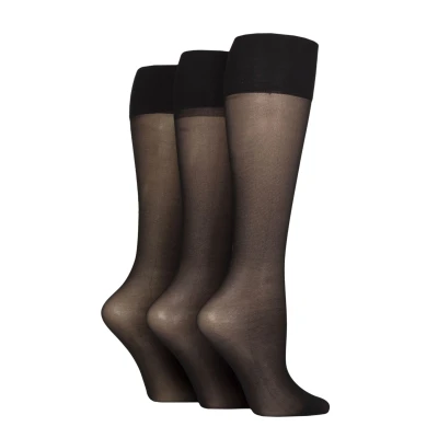 Image of Women&#039;s 3 Pair Charnos 15 Denier Sheer Knee Highs Black One Size