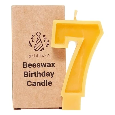 Image of Birthday Beeswax Candle, Natural and Handmade, 100% (Number 7)