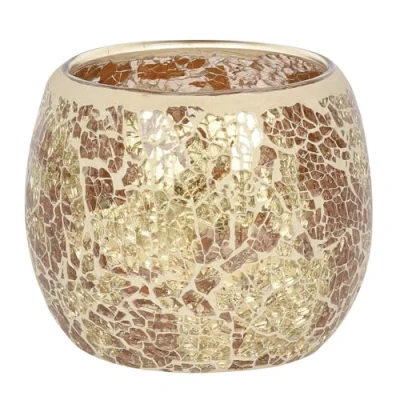 Image of Large Candle Holder Crackle Glass 1 Piece Gold 9.5 cm x 10