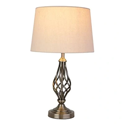 Image of Lighting Supermarket Queenswood Traditional Barley Twist Table Lamp with Natural Linen Drum Shade Antique Brass