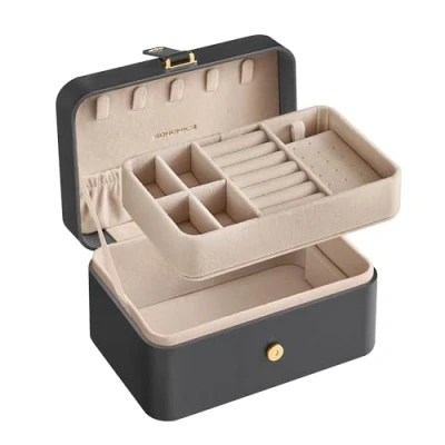 Image of SONGMICS Jewellery Box, 2 Layer Storage, 11 x 16 8 cm Travel Portable Case, Small, Spacious, for Larger Accessories, Gift Idea, Slate Grey JBC166G01