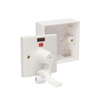 Image of AXIOM 45A 2 Way Shower Ceiling Pull Cord Switch with Mechanical &amp; Neon Indicator 35mm/45mm Mounted Surface Pattress Back Box (With 35mm Box)