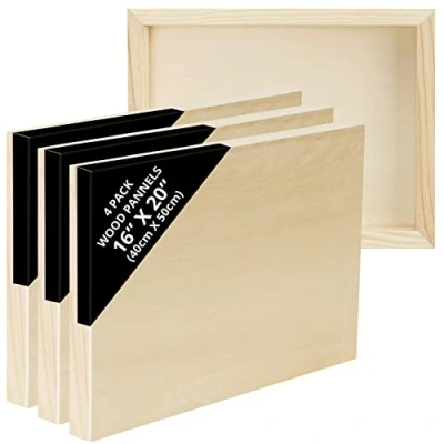 Image of Belle Vous Unfinished Wooden Canvas Painting Boards (4 Pack) 40 x 50cm / 16 20 Inches Natural Basswood Panel Mixed Media Cradle Panels for Encaustic Art, Paint Pouring &amp; Crafts