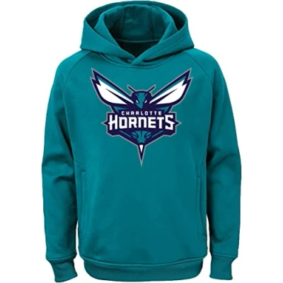 Image of Outerstuff NBA Youth Team Color Performance Primary Logo Pullover Sweatshirt Hoodie, Charlotte Hornets Teal, 18 20