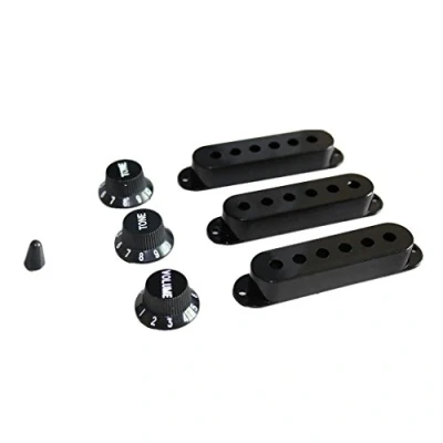 Image of SHESSTILL Black Guitar Parts Set Switch tip Single Coil Pickup Cover 1 Volume 2 Tone Knobs