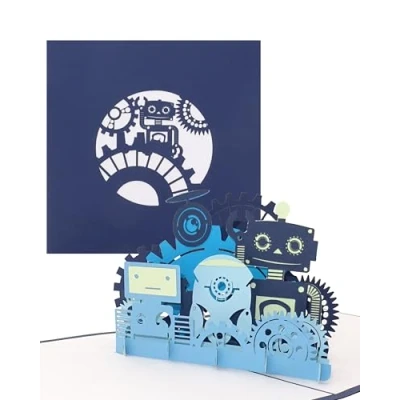Image of Pop Up card &quot;Funny Robots&quot;, funny robot greeting as a birthday card, invitation gift certificate or for kid&#039;s