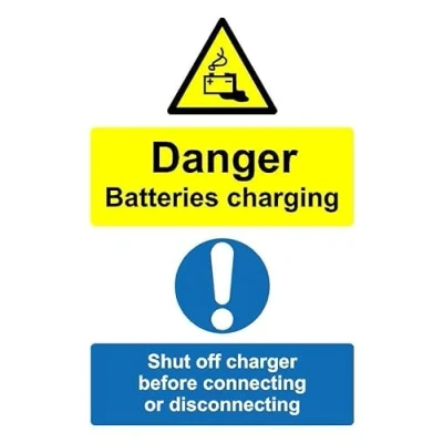 Image of Danger batteries charging safety sign 1mm flexible Plastic (300mm x 200mm)