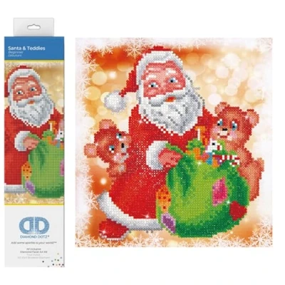 Image of DIAMOND DOTZ Painting, Beginner Kit, Fabric, Santa &amp; Teddies, 23 x 25cm