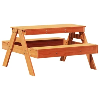 Image of vidaXL Kids Wooden Picnic Table Rectangular Garden Seating for Children Solid Pine Wood in Wax Brown, 88x97x52 cm Versatile Outdoor Furniture