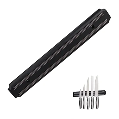 Image of Relaxdays Magnetic Kitchen Wall Strip, Utensil &amp; Knife Holder, Plastic Organiser, 33 cm Wide, Black, Pack of 1