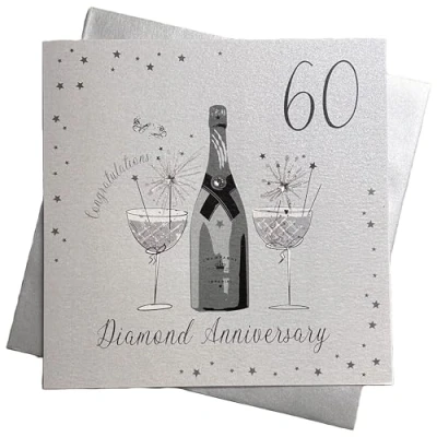 Image of WHITE COTTON CARDS Diamond Wedding, Large Handmade 60th Anniversary Card (Champagne &amp; Chocolates)