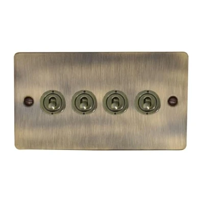 Image of G&amp;H FAB284 Flat Plate Antique Bronze 4 Gang 1 or 2 Way Toggle Light Switch