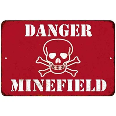 Image of LINQWkk Danger Minefield Vintage Retro Pub,Bar,Restaurant,Coffee bar, Art Wall Poster Plaque Decor 8x12 Metal Sign 8x12inch