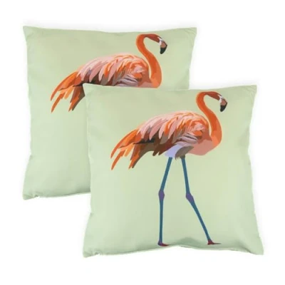 Image of Gardenwize Pack of 2 Outdoor Scatter Cushions, Fast Drying, Fire Retardant Water Resistant Garden Furniture Cushions Covers &amp; Pillows (Solo Flamingo)