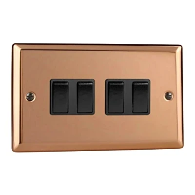 Image of Varilight 4 Gang 10A 1 or 2 Way Rocker Switch (Twin Plate) Polished Copper