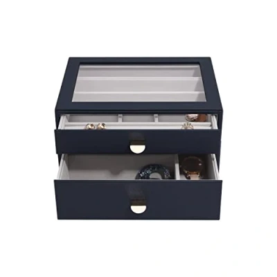 Image of Stackers Navy Pebble Classic Jewellery Box Set of 2 (with drawers)