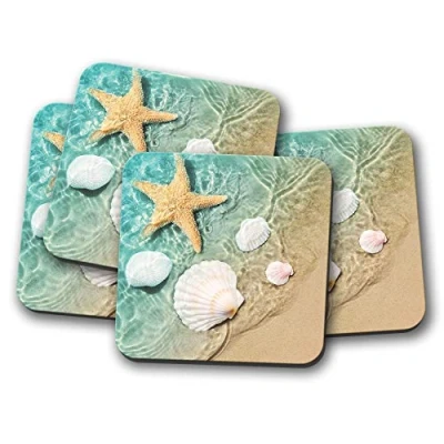 Image of 4 Set Beach Shells Coaster Shell Star Fish Ocean Sea Seaside Sun #16972