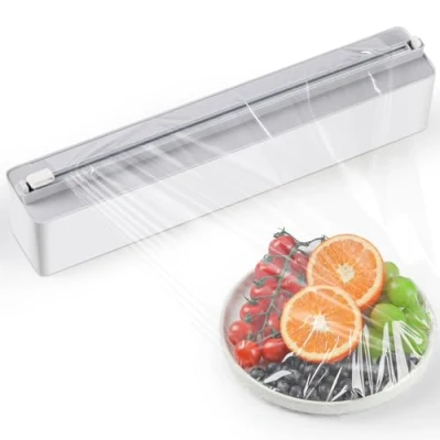 Image of Quasziwa Magnetic Cling Film Dispenser and Cutter Upgrade Refillable Clingfilm &amp; Aluminum Tin Foil Wall mounted, Plastic Wrap Organizer for Kitchen Drawer Fits 12&quot; Roll, Grey