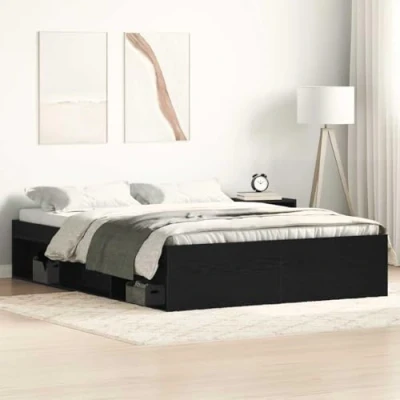 Image of vidaXL Black Oak Bed Frame without Mattress 140x200 cm Engineered Wood Bedroom Furniture Storage Base