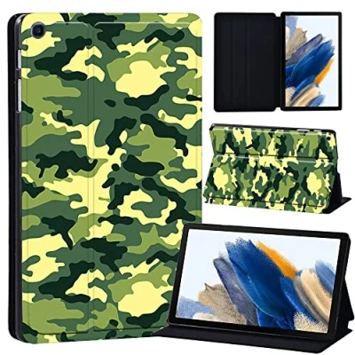 Image of Printed Case for Samsung Galaxy Tab A8 10.5 Inch 2022 (SM X200/X205/X207), Slim Lightweight Protective Hard Cover Trifold Stand with Auto Sleep/Wake (green yellow camouflage)