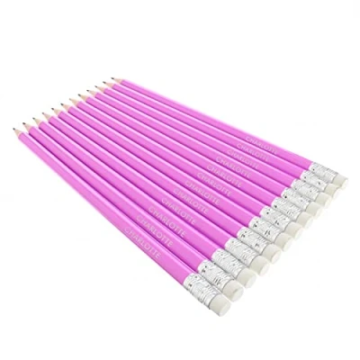 Image of Custom Personalised 12 HB Pink Pencils and rubber in wallet, White Name, Back to School, Birthdays, Christmas.