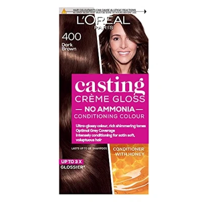 Image of L&#039;Oreal Paris Ammonia Free Semi Permanent Hair Dye, 400 Dark Brown, Glossy Colour, Natural Looking Finish, For up to 28 Shampoos, Casting Crème Gloss, 1 Application