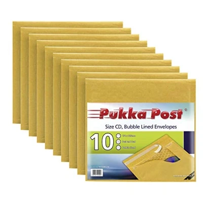 Image of PUKKA POST &amp; PACKAGING Bubble Lined Envelopes Pack of 10 Self Seal Padded Lightweight Mailers for Safe and Secure Shipping Impact Puncture Resistant Protection 175 x 200 mm, Size CD Gold